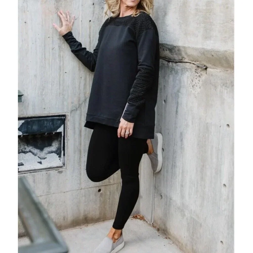 Lysse Devoe Sweatshirt Women’s Size 3X Black Cozy Oversized Quilted Jersey New - Picture 3 of 11